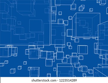 Vector abstract boxes background. Vector rendering of 3d. Wire-frame style