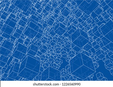 Vector abstract boxes background. Vector rendering of 3d. Wire-frame style
