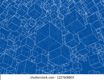 Vector abstract boxes background. Vector rendering of 3d. Wire-frame style