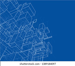 Vector abstract boxes background. Vector rendering of 3d. Wire-frame style