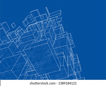 Vector abstract boxes background. Vector rendering of 3d. Wire-frame style