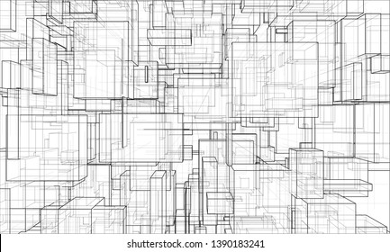 Vector abstract boxes background. Vector rendering of 3d. Wire-frame style