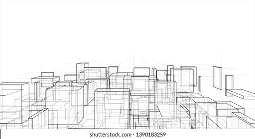 Vector abstract boxes background. Vector rendering of 3d. Wire-frame style