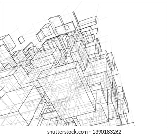 Vector abstract boxes background. Vector rendering of 3d. Wire-frame style