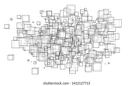 Vector abstract boxes background. Vector rendering of 3d. Wire-frame style