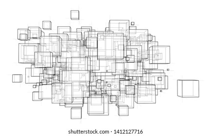 Vector abstract boxes background. Vector rendering of 3d. Wire-frame style
