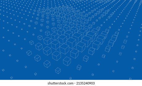 Vector abstract boxes background. Vector rendering of 3d. Wire-frame style