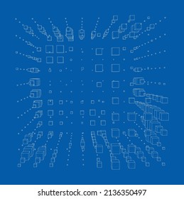 Vector abstract boxes background. Vector rendering of 3d. Wire-frame style