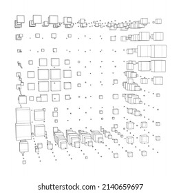 Vector abstract boxes background. Vector rendering of 3d. Wire-frame style