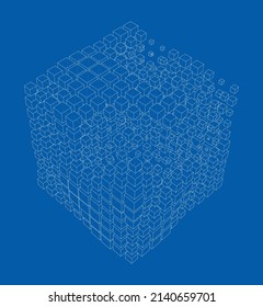 Vektorgrafik-abstrakte Boxen-Hintergrund. Vektorgrafik von 3d. Wire-Frame-Stil