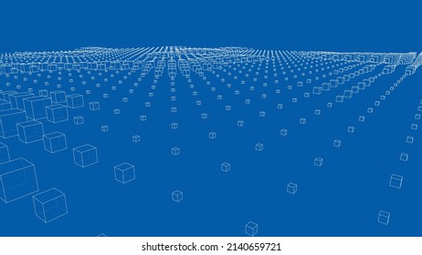 Vector abstract boxes background. Vector rendering of 3d. Wire-frame style