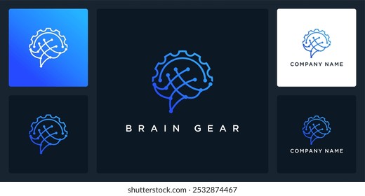 Vetor abstrato do logotipo e ícone da engrenagem cerebral, pode ser usado em várias mídias facilmente, editável