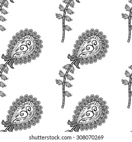 vector abstract branches floral pattern background, monochrome