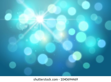 Vector abstract bright blue background with blurred lights and sparkles