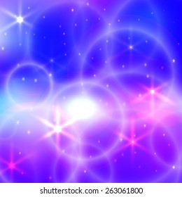 Vector abstract bright blurred background with bubbles, stars and  sparks