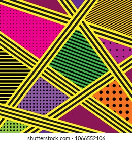 Vector abstract bright colorful background in memphis style.