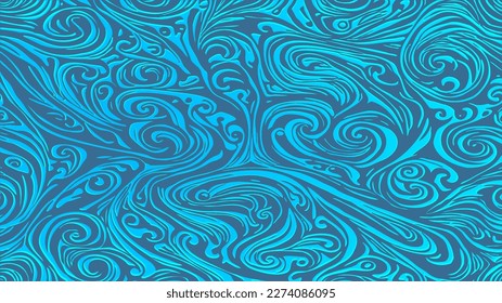 Vector abstract bright cyan background with swirls. Curved patterned wallpaper.