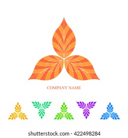 Vector Abstract Bright Leaves in the Triangle Form. Element for logo, web, app and other your projects. Multi-colored options of icons for your design. Leaf Icon over white