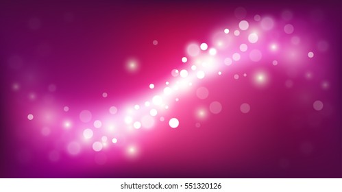 Vector abstract bright pink background lights. Bokeh. White circles. Gradient. Dark backdrop. Black. Dust. Particles. Wave magenta fond.