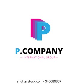 Vector abstract bright pink and blue P letter logo. Brand sign.