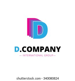 Vector abstract bright pink and blue D letter logo. Brand sign.