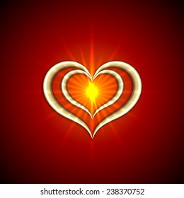 Vector abstract bright red Valentine background with golden hearts and flames