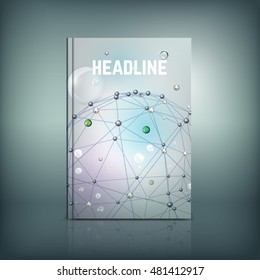 Vector abstract brochure cover template. Modern background for poster, print, flyer, book, booklet, brochure and leaflet design. Editable graphic image in silver, grey and white metallic colors