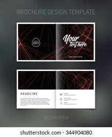 Vector abstract brochure design template. Two-page spreads. Thin irregular mesh on black background