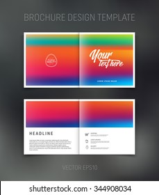 Vector abstract brochure design template. Two-page spreads. Multicolored rainbow blurred background