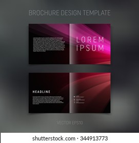 Vector abstract brochure design template. Two-page spreads. Colorful rays of light on black background