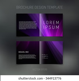 Vector abstract brochure design template. Two-page spreads. Colorful rays of light on black background
