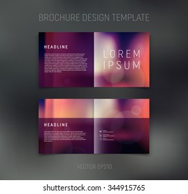 Vector abstract brochure design template. Two-page spreads. Blurred soft photographic bokeh background