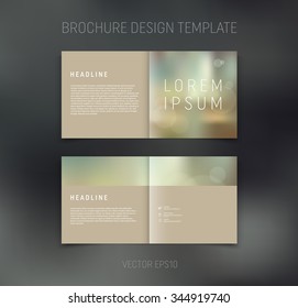 Vector abstract brochure design template. Two-page spreads. Blurred photographic bokeh background