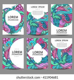 Vector abstract brochures in doodle style. Vector design templates vintage frames and backgrounds. Use for printed materials, signs, elements, web sites, cards,notebook, book.