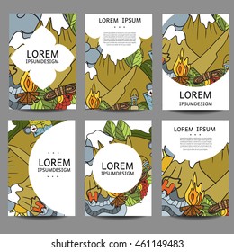 Vector abstract brochures Recreation. Tourism and camping in zentangle,doodle style.