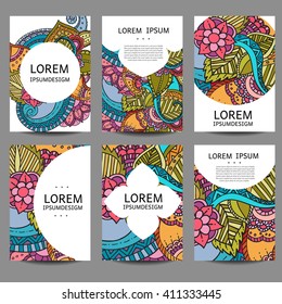 Vector abstract brochures in zentangle,doodle style. Vector design templates vintage frames and backgrounds. Use for printed materials, signs, elements, web sites, cards,notebook, book.