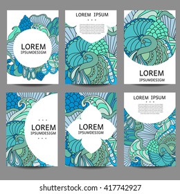 Vector abstract brochures in zentangle,doodle style. Vector design templates vintage frames and backgrounds. Use for printed materials, signs, elements, web sites, cards,notebook, book.