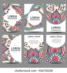 Vector abstract brochures in zentangle,doodle style. Vector design templates vintage frames and backgrounds. Use for printed materials, signs, elements, web sites, cards,notebook, book.