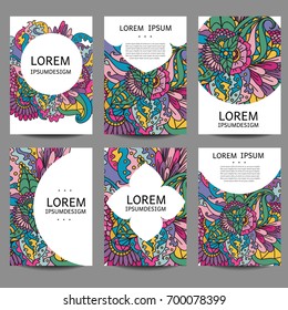 Vector abstract brochures in zentangle,doodle style. Vector design templates vintage frames and backgrounds. Use for printed materials, signs, elements, web sites, cards,notebook, book.