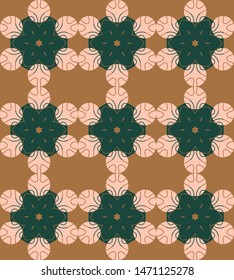 Vector abstract bronze,forest,rose,spearmint seamless pattern with geometric and flower shaped elements. Decorative mandala ornament. Abstract surface pattern design with caleidoscopic elements.