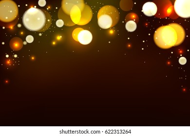 Vector abstract brown background with blur golden bokeh light effect.