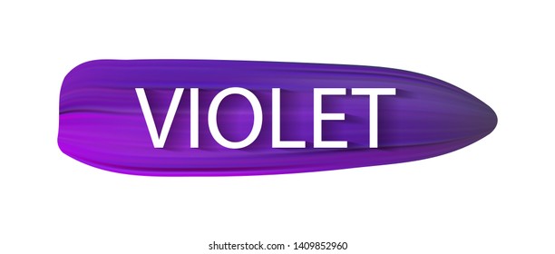 Vector abstract brush stroke of oil paint with name of color violet education illustration