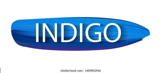 Vector abstract brush stroke of oil paint with name of color indigo education illustration