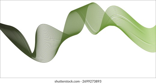 Vector abstracto trazo de pincel líneas onduladas que fluyen suave curva azul gradiente verde aislado sobre fondo transparente en concepto de tecnología, ciencia, música, moderno.