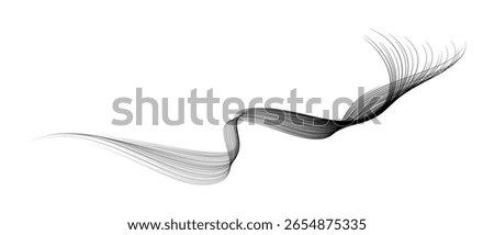 Vector abstract brush stroke wavy lines flowing smooth curve black grey gradient isolated on white background in concept of technology, science, music, modern.