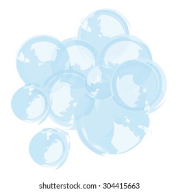 Vector abstract bubble elements painted with watercolors isolated on a white background