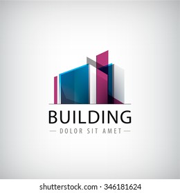 Vector abstract building colorful logo, icon isolated. Transparent geometric structure logo, real estate, office building