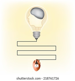 Vector abstract of bulb head with heart and brain, Conceptual template design.