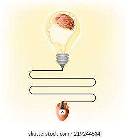 Vector abstract of bulb head with heart and brain, Conceptual template design.