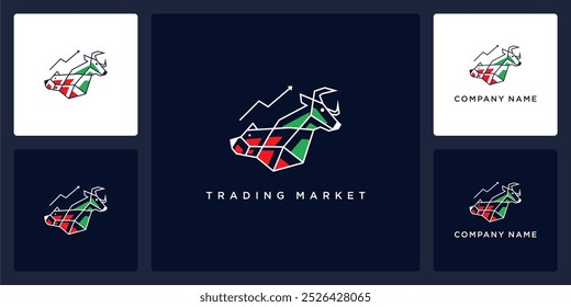 Vector abstract bull and bear of trading market logo and icon design template, can be used in various media easily, editable